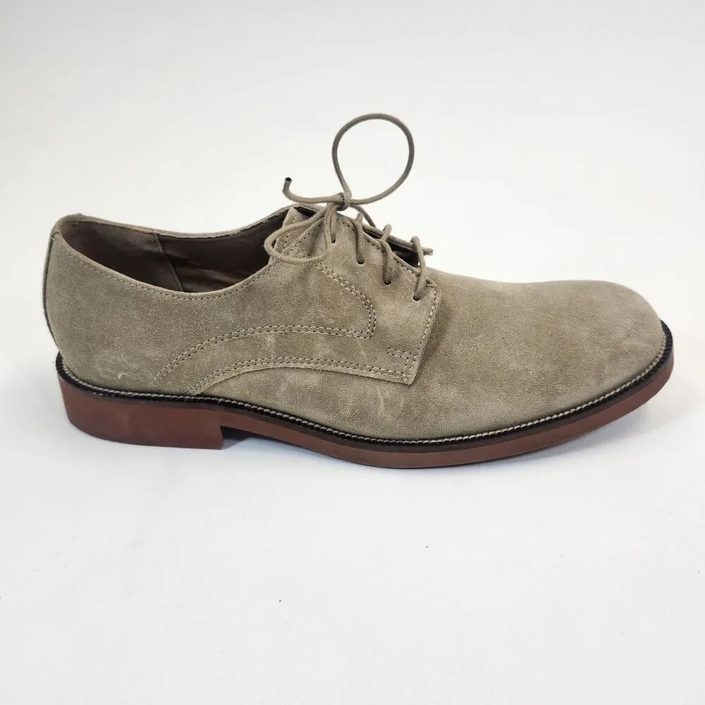 Bostonian Mens 10M Beige Suede Derby Shoes Plain Toe Leather LaceUp Oxford Dress